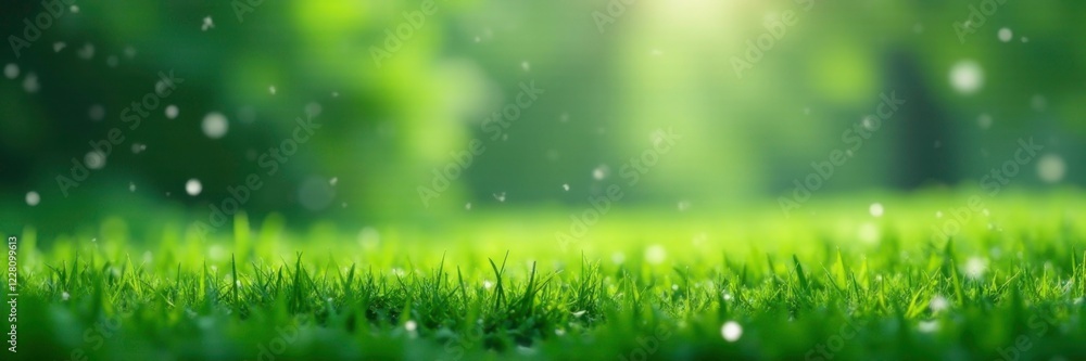 Softly falling snowflakes on a serene green grass, landscape, nature Softly falling snowflakes on a serene green grass, landscape, nature