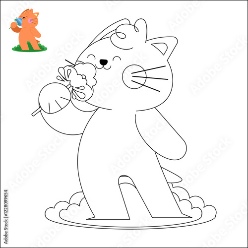 Children's cute coloring book with cats. children's educational game. logical tasks. coloring book. red cats