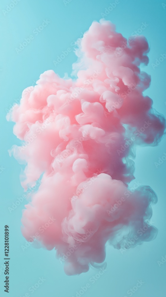 Fototapeta premium Dreamy pink cloud of smoke floating against a pastel blue background