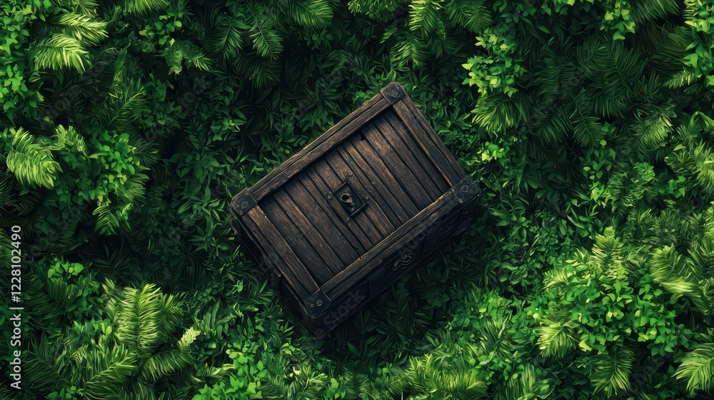 Fototapeta premium Hidden Treasure Chest Surrounded by Lush Greenery in Nature