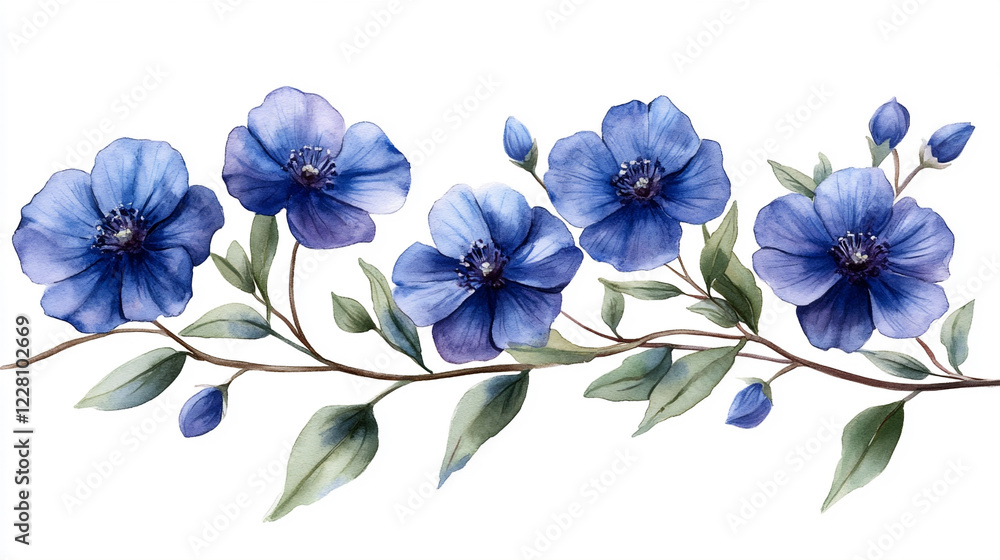 Fototapeta premium Whimsical Bouquet With Vibrant Blue Flowers and Lush Green Leaves for Decorative Banner Design