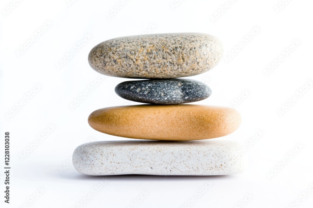 Four smooth stones of varying colors are stacked harmoniously, highlighting their natural beauty Four smooth stones of varying colors are stacked harmoniously, highlighting their natural beauty