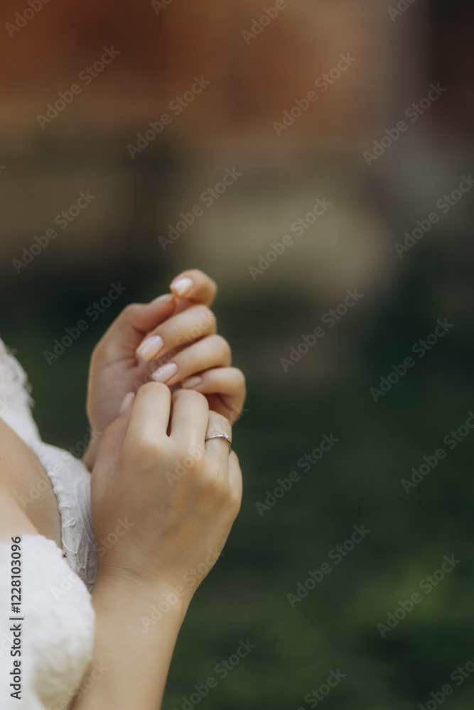 Close-up of the bride's hands, wedding manicure