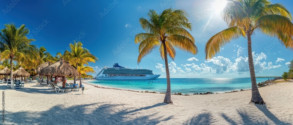 Fototapeta premium Tropical Paradise: Cruise Ship at a Pristine Beach