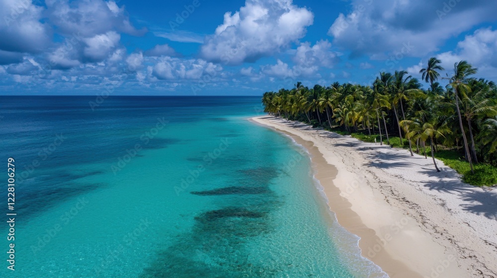 A beautiful beach with palm trees and a clear blue ocean A beautiful beach with palm trees and a clear blue ocean