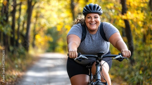 A woman on a bike with a helmet on her head