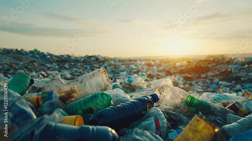 Plastic Pollution Environmental Crisis Waste Recycling Urgent Action Needed Global Problem Dirty Bottles Trash Heap Contaminated Land Ecological Disaster Urgent Environmental Concerns Sustainable      photo