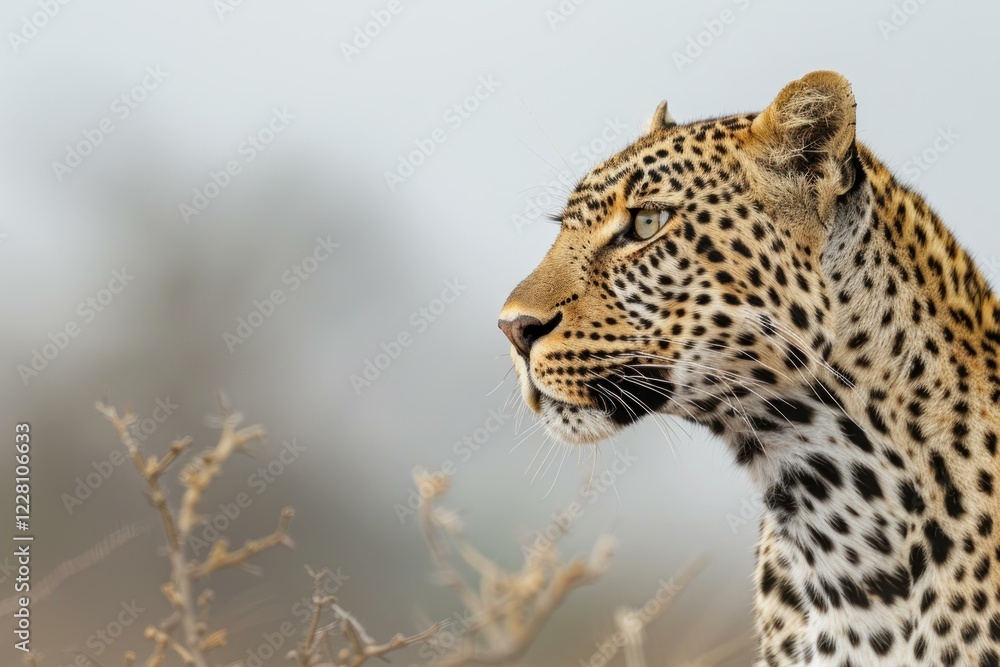 Majestic leopard observing the surroundings in the african wilderness, showcasing its powerful presence and captivating gaze Majestic leopard observing the surroundings in the african wilderness, showcasing its powerful presence and captivating gaze