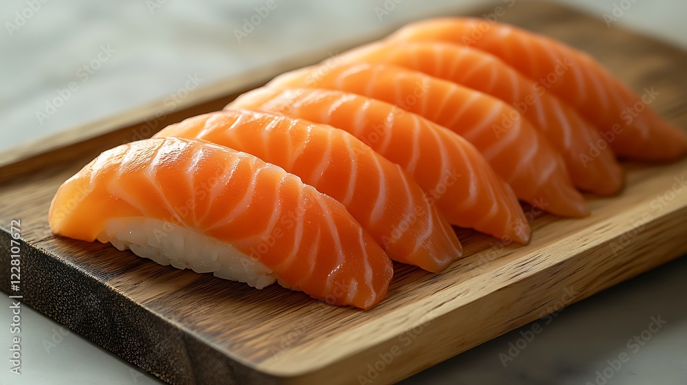 Sushi set with sashimi, rice, and salmon on a wooden plate. Sushi, a traditional Japanese food, in an Asian restaurant Sushi set with sashimi, rice, and salmon on a wooden plate. Sushi, a traditional Japanese food, in an Asian restaurant