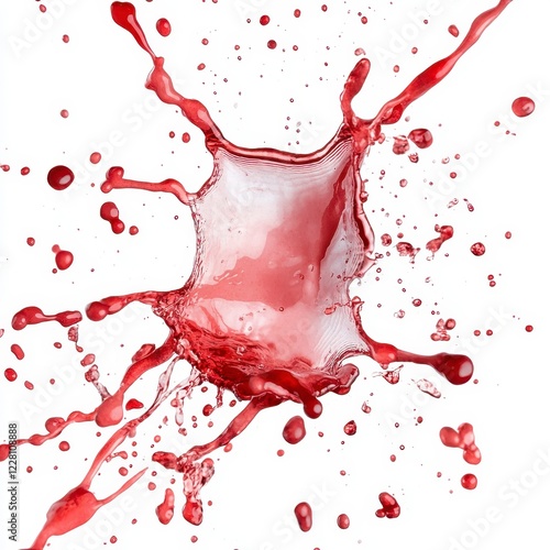 Vibrant red watercolor splash on clean white backdrop, dynamic artistic expression, perfect for creative projects and designs