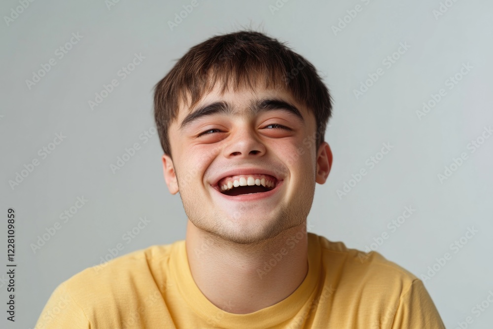 A cheerful young man grinning broadly, enjoying a light-hearted moment. A cheerful young man grinning broadly, enjoying a light-hearted moment.