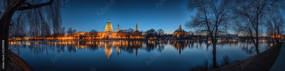 Serene Night Reflection of the Wisconsin State Capitol Building Serene Night Reflection of the Wisconsin State Capitol Building