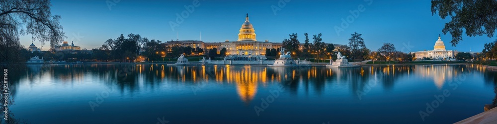 Fototapeta premium Serene Twilight Reflection of the US Capitol Building