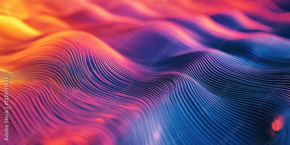 Obraz premium This image features a vibrant and modern abstract art wave background. The colorful digital artwork showcases flowing lines in shades of red, orange, yellow, blue, and purple.