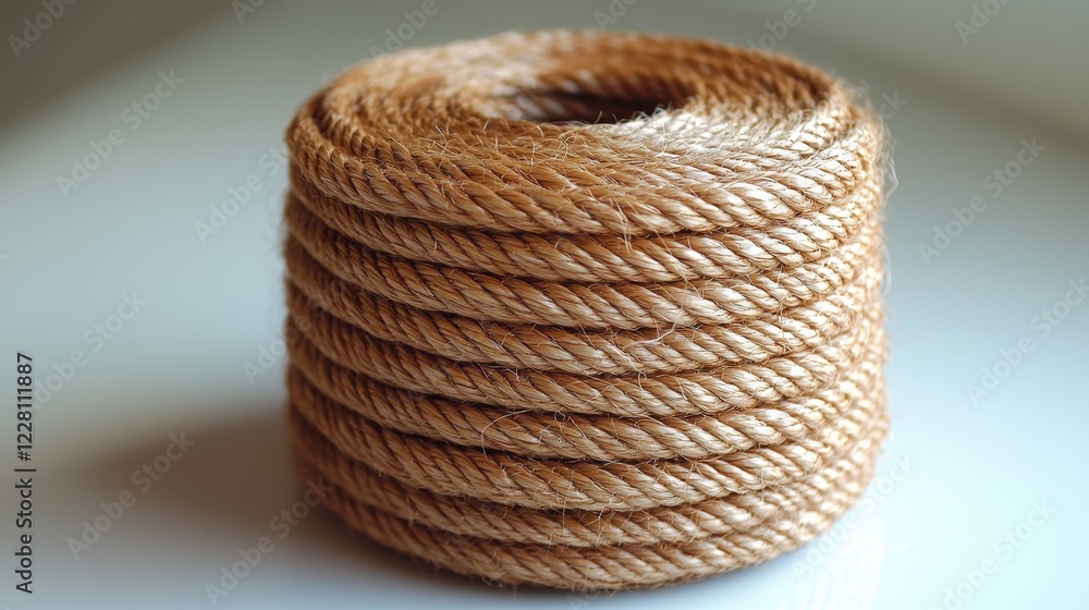 Obraz premium A coiled roll of natural twine used for various crafting and binding purposes.