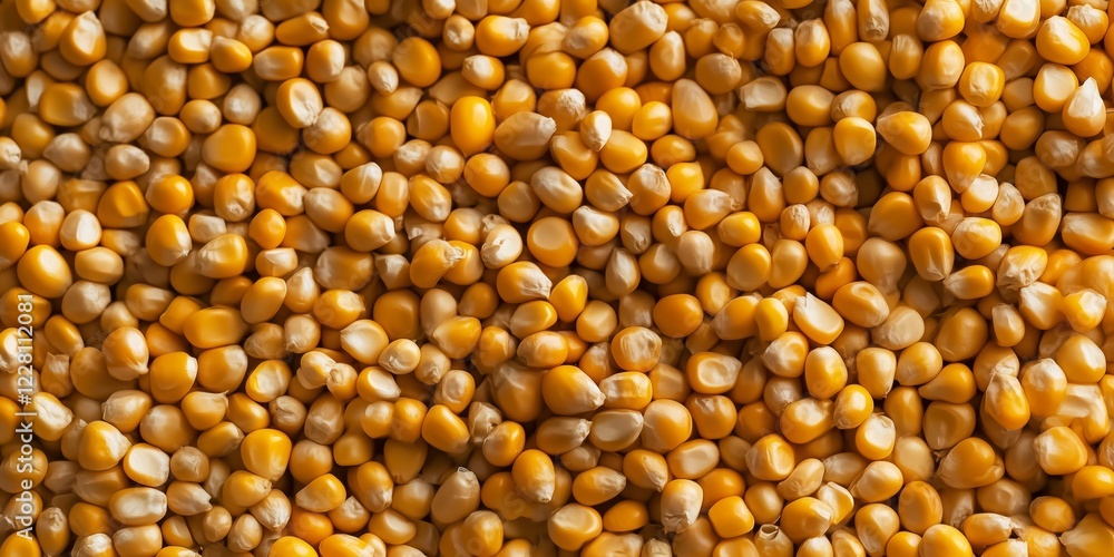 Dried corn kernels densely clustering, creating golden hued textural surface with rich yellow tones and subtle shading, representing agricultural abundance and harvest concept Dried corn kernels densely clustering, creating golden hued textural surface with rich yellow tones and subtle shading, representing agricultural abundance and harvest concept