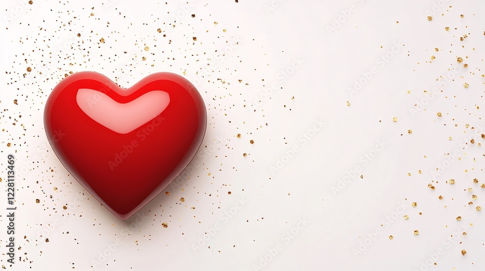 Modern minimalist Valentines Day card a striking red heart centerpiece spacious blank area for a message on the right and subtle golden sparkle accents no people Modern minimalist Valentines Day card a striking red heart centerpiece spacious blank area for a message on the right and subtle golden sparkle accents no people