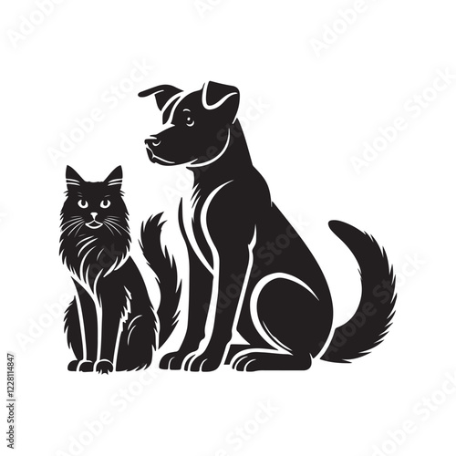 Friendly Dog and Cat Silhouette Design