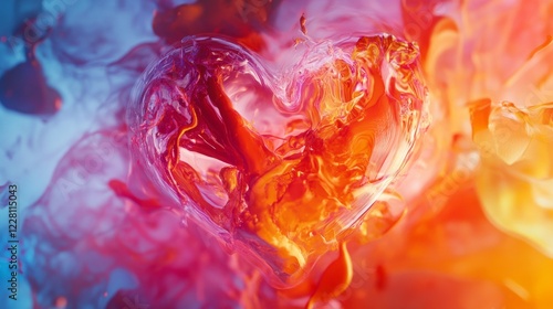Dynamic abstract heart glowing with vibrant colors in a creative explosion of emotion and art