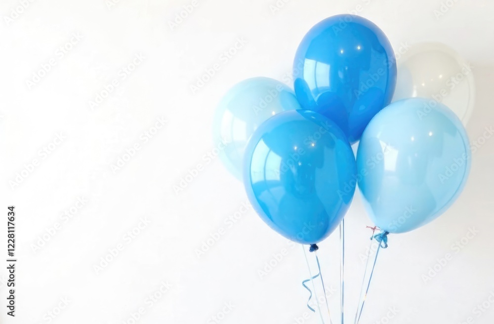 custom made wallpaper toronto digital Blue, cyan and white helium balloons in the right corner on a white background. Postcard with balloons.
