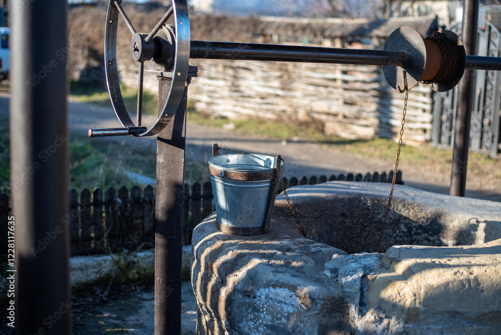 Traditional Wold Water Well in Rural Moldova, Eastern Europe Traditional Wold Water Well in Rural Moldova, Eastern Europe