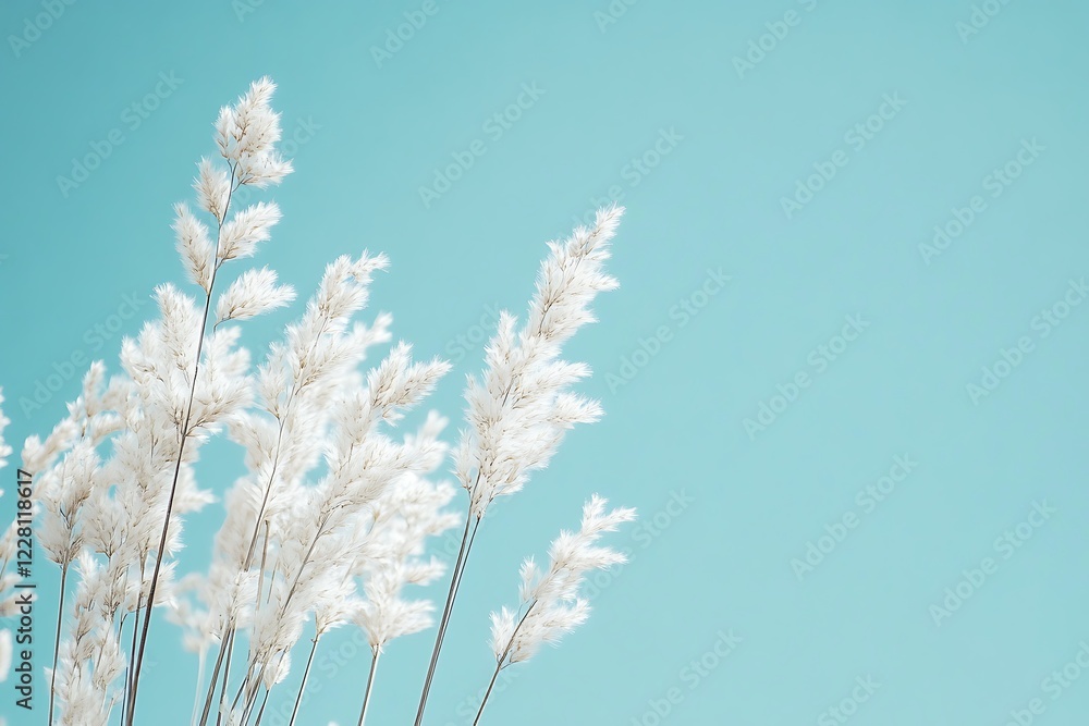 White reeds sway gracefully against a serene blue sky White reeds sway gracefully against a serene blue sky