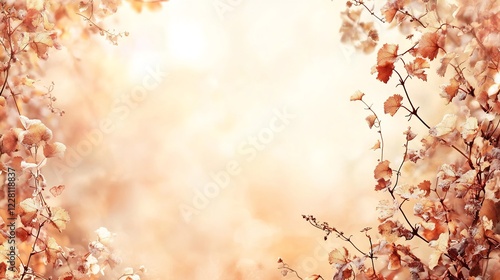 Vineyardinspired romantic greeting card warm earthy ochre and sienna tones featuring soft abstract foliage and a rightside blank writing area no people photo