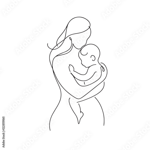 Minimal Handdrawn Single Line Vector Illustration Mother and Child