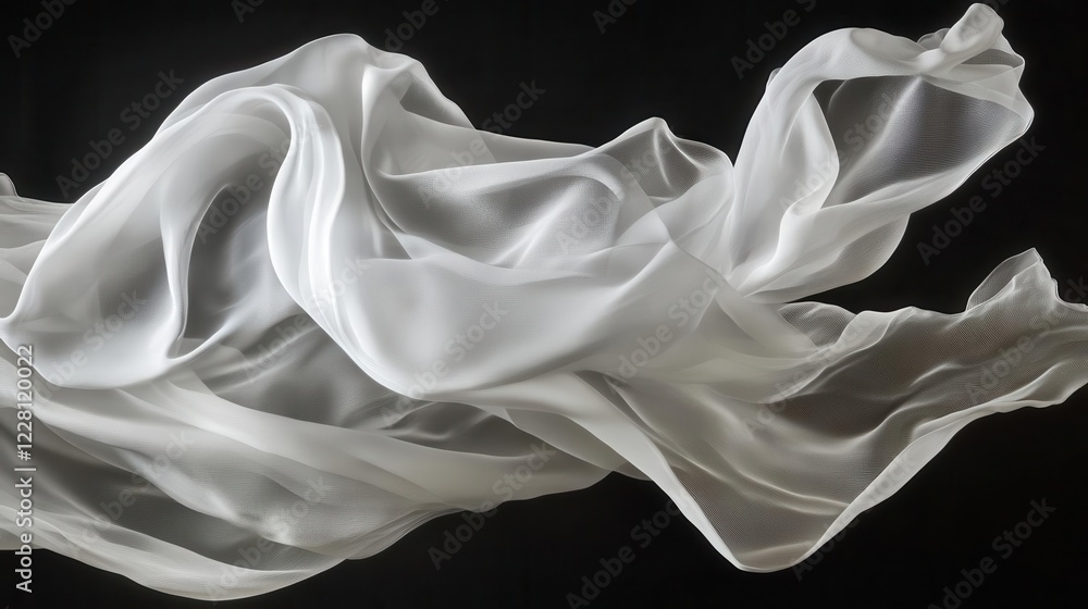 ethereal white silk fabric flowing in zero gravity, creating abstract sculptural forms with soft shadows and highlights ethereal white silk fabric flowing in zero gravity, creating abstract sculptural forms with soft shadows and highlights