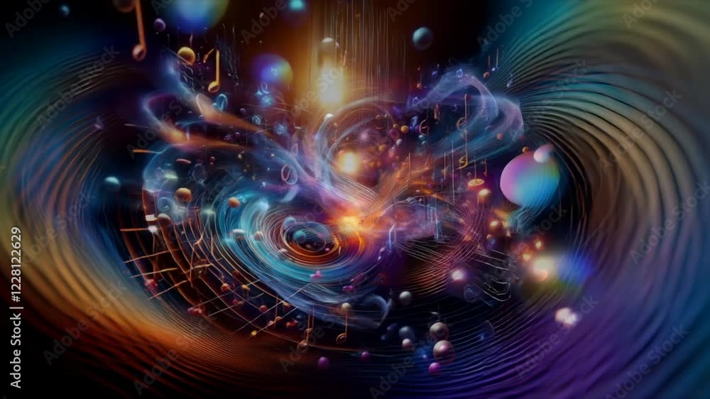 Quantum physics transcending into music, concept Quantum physics transcending into music, concept