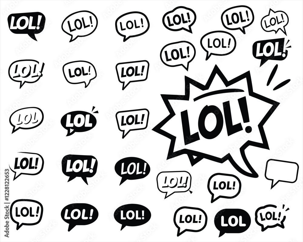 Foto Bold LOL comic-style speech bubbles with dynamic bursts