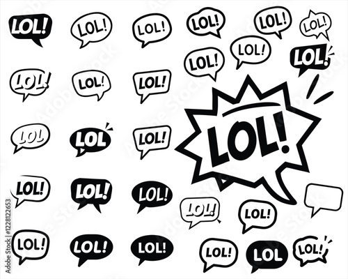 Bold LOL comic-style speech bubbles with dynamic bursts. Perfect for pop art lovers, graffiti fans, and merch designs. LOL Comic Burst, Funny Pop Art, Cartoon Laugh Icon, Retro LOL Graffiti. Adobe.