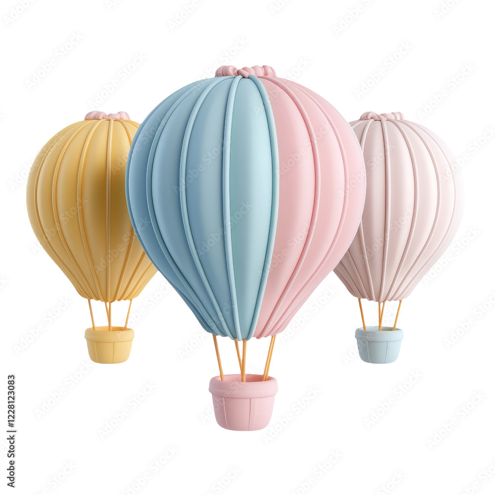 Obraz premium Three colorful hot air balloons isolated on a transparent background