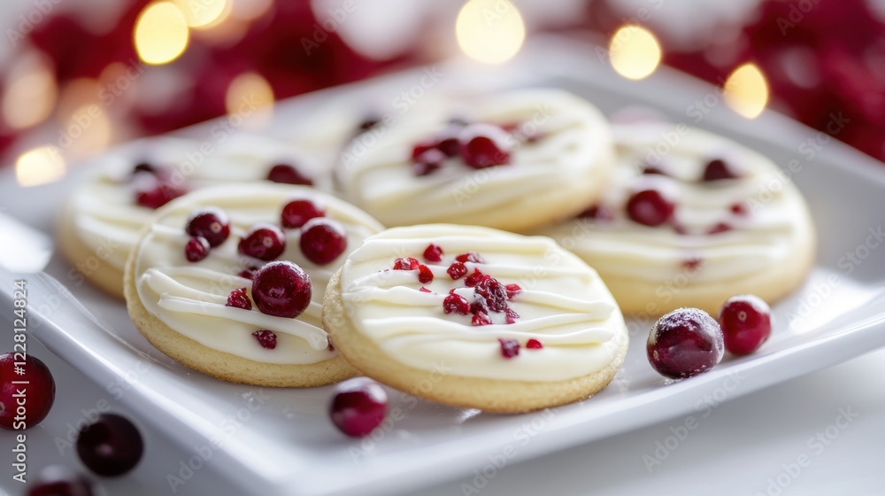 Delicious white chocolate and cranberry cookies resting on a plate
Delicious white chocolate and cranberry cookies resting on a plate