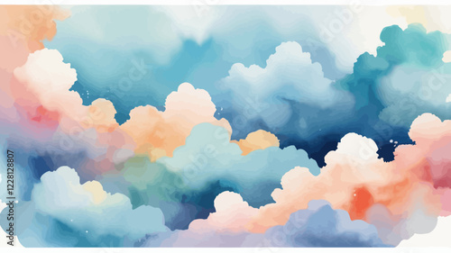 Hand painted watercolor sky and clouds, abstract watercolor background, vector illustration