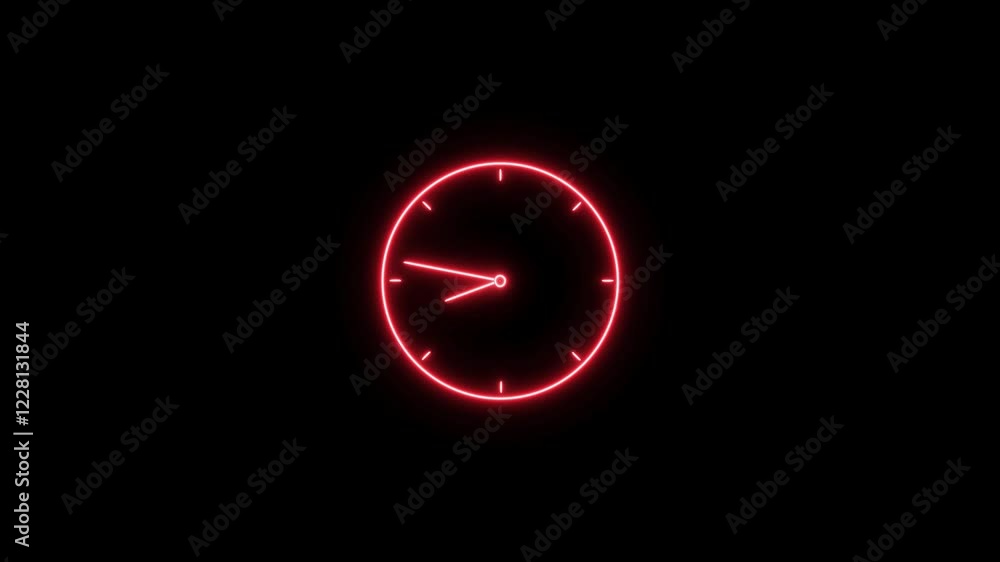 Clock icon neon light red color animation. analogue style digital animated clock neon circle. Black background 4k video. clock with 24 hours running time. Clock icon neon light red color animation. analogue style digital animated clock neon circle. Black background 4k video. clock with 24 hours running time.