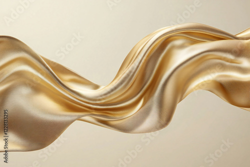Elegant Flowing Silk Fabric with Delicate Golden Folds and Soft Texture, Luxurious Abstract Textile Background with Pastel Tones