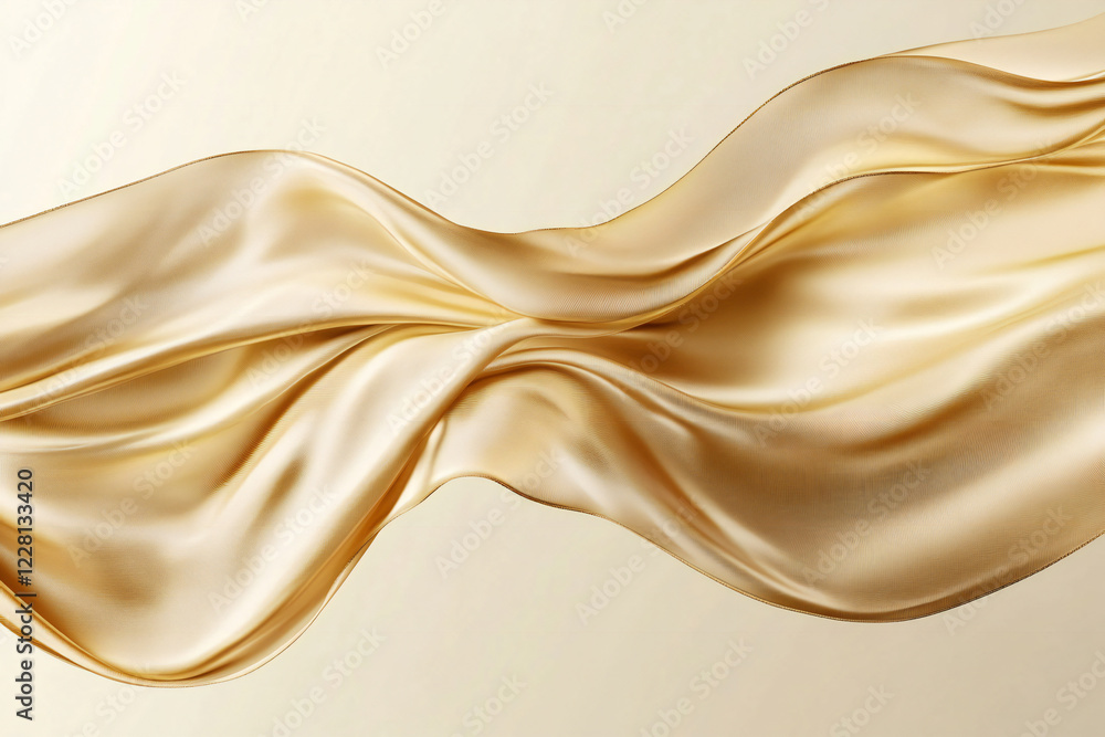 Fototapeta premium Elegant Flowing Silk Fabric with Delicate Golden Folds and Soft Texture, Luxurious Abstract Textile Background with Pastel Tones