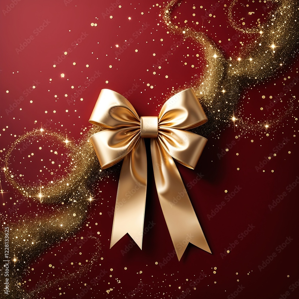 A rich red background adorned with cascading golden sparkles. A beautifully tied golden ribbon with a large, elegant bow takes center stage, exuding luxury and charm. A rich red background adorned with cascading golden sparkles. A beautifully tied golden ribbon with a large, elegant bow takes center stage, exuding luxury and charm.