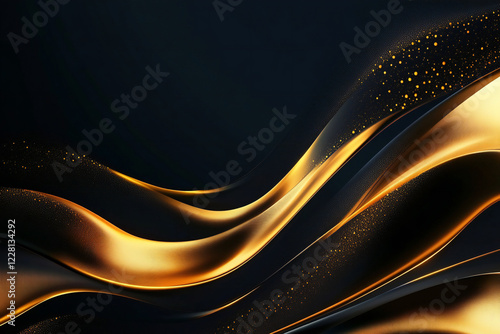 Elegant Flowing Golden Waves with Glowing Particles on a Dark Background, Abstract Futuristic Texture and Luxury Artistic Design