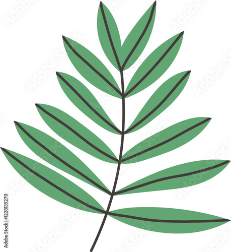 Exotic leaves and branches in minimalistic flat style isolated on white.