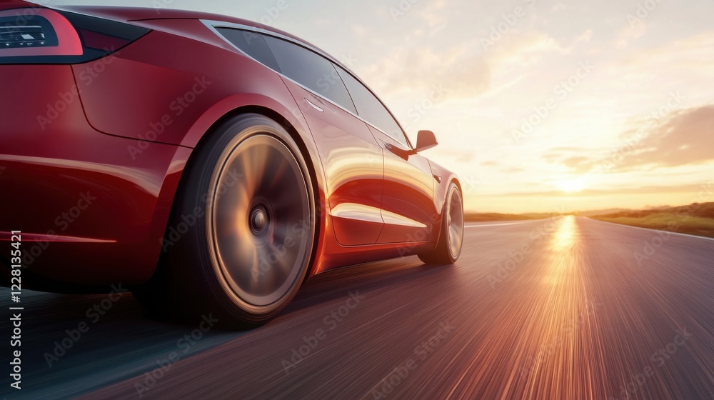 Fototapeta premium Stylish red car on an open highway