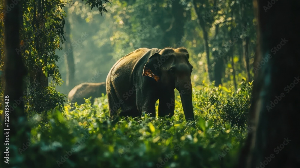 Fototapeta premium Majestic Elephant in Lush Green Forest