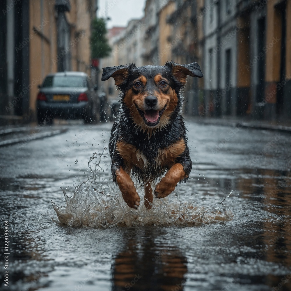 playful happy pet dog puppy running in water Puppy dog running in the street during heavy rain, abandoned homeless baby dog german shepherd puppy playful happy pet dog puppy running in water Puppy dog running in the street during heavy rain, abandoned homeless baby dog german shepherd puppy