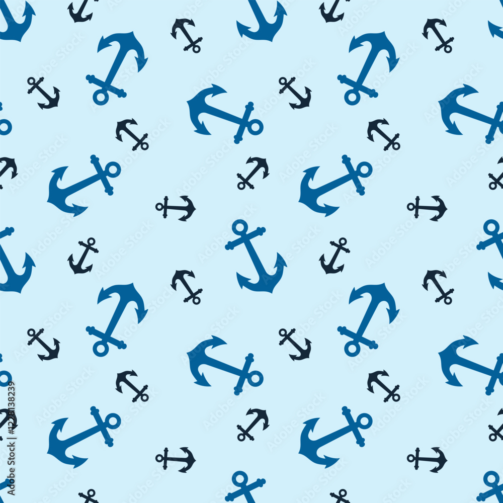 Blue and Black Anchor Seamless Pattern on Light Blue Background Blue and Black Anchor Seamless Pattern on Light Blue Background
