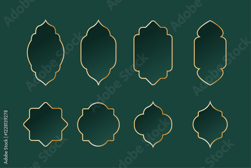 Oriental islamic style collection of windows, frames and arches. Eid Mubarak, ramadan elements. Modern gradient style vector template set.