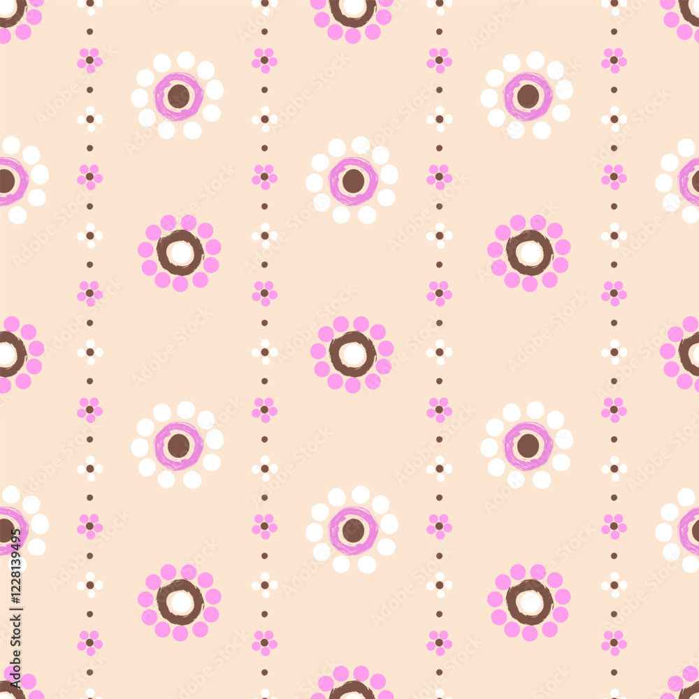 Fototapeta premium Playful Spring Flower Pattern in Pink and Beige