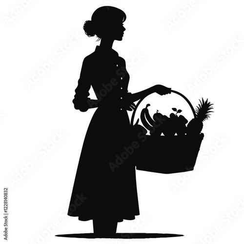 Silhouette of a Woman Holding a Basket