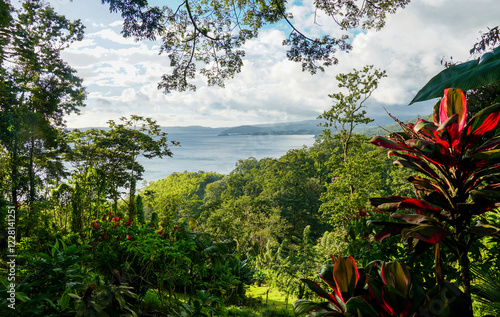 Tropical Paradise Overlooking a Serene Ocean Bay photo