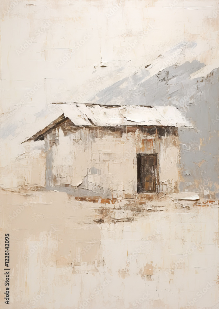 Oil paint abandoned house on the mountain Oil paint abandoned house on the mountain